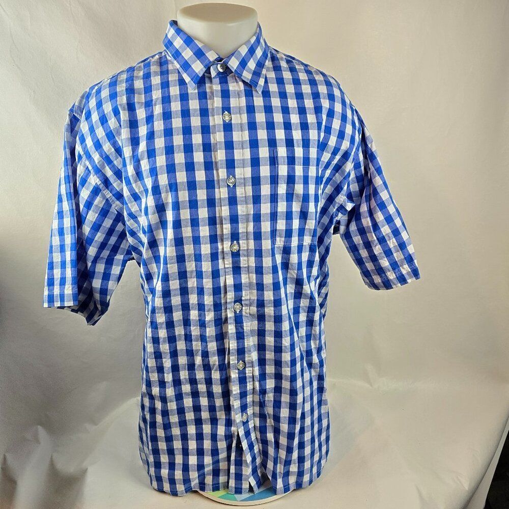 South Pole Shirt Mens XL Blue Checker Gingham Button Up Streetwear Casual Y2k